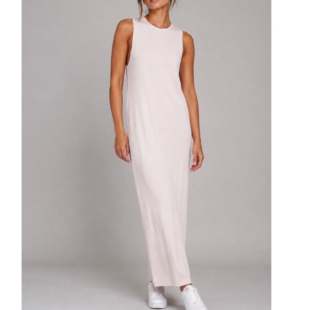 SKIMS Soft Lounge Sleeveless Ribbed Dress Womens 2X Long Maxi Light Pink Modal